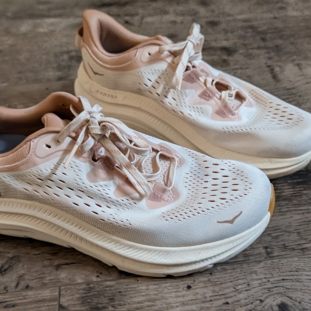 Hoka Women's Cream and Pink Athletic Shoes